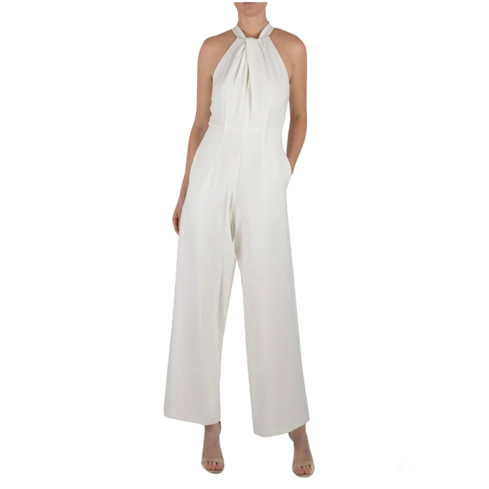 JULIA JORDAN Ivory Knot Neck Halter Wide Leg Jumpsuit Elegant Formal Size 8 NWT - Picture 2 of 9